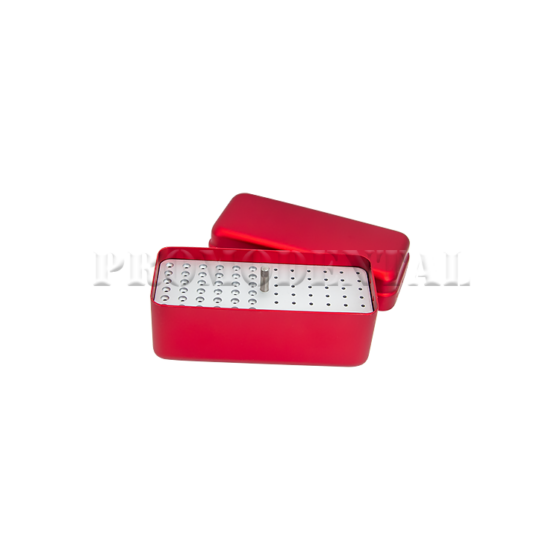 DI052-1-Aluminum Bur Block Solid Aluminum RED 72 holes – 36 holes for FG,36 holes for Endo files